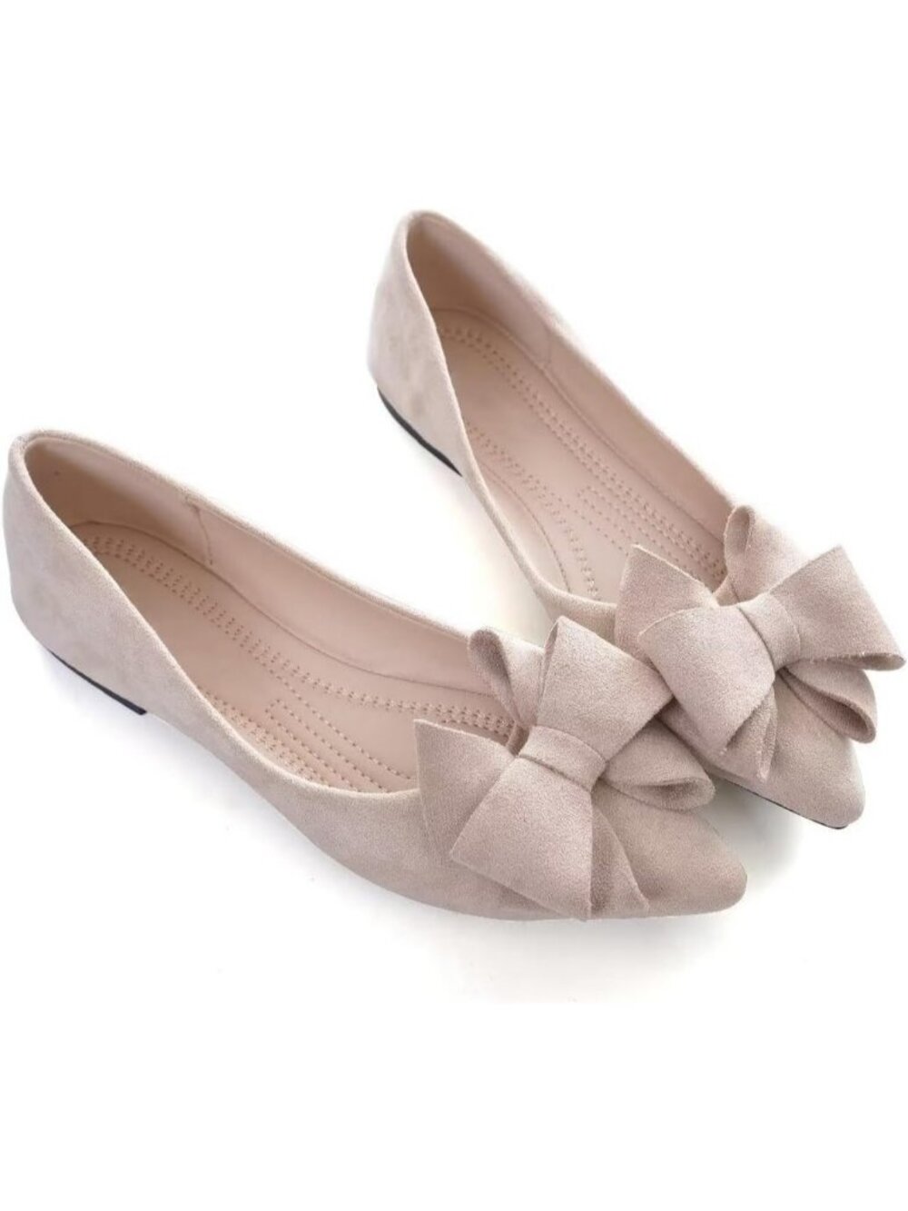 Women's W Apricot Suede Fashion Bowknot Flats Comfort Pointed Toe Dressy Shoes